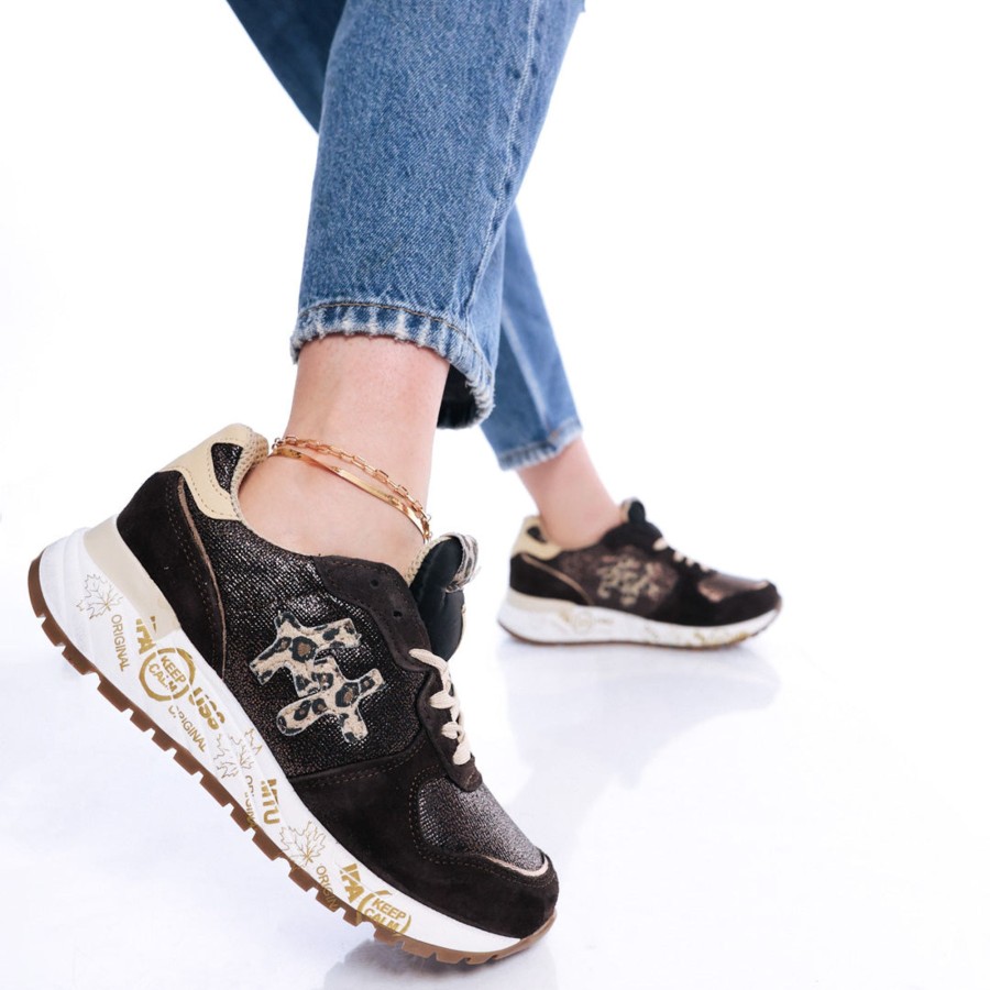 Donna DORATON Srl | Lorelle - Sneakers Donna In Pelle E Tessuto Made In Italy Tdm/Bronzo/Maculato