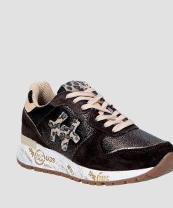 Donna DORATON Srl | Lorelle - Sneakers Donna In Pelle E Tessuto Made In Italy Tdm/Bronzo/Maculato