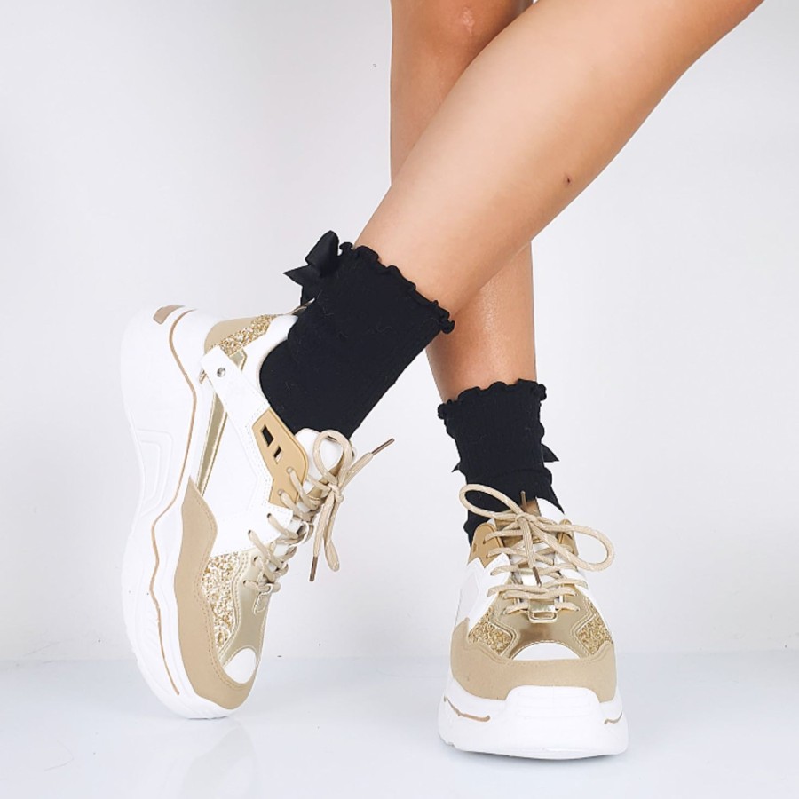 Donna DORATON Srl | Katrin - Sneakers Donna Fondo Alto Oro