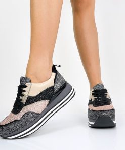 Donna DORATON Srl | Seraphina - Sneakers Donna Glitterate Nero/Oro