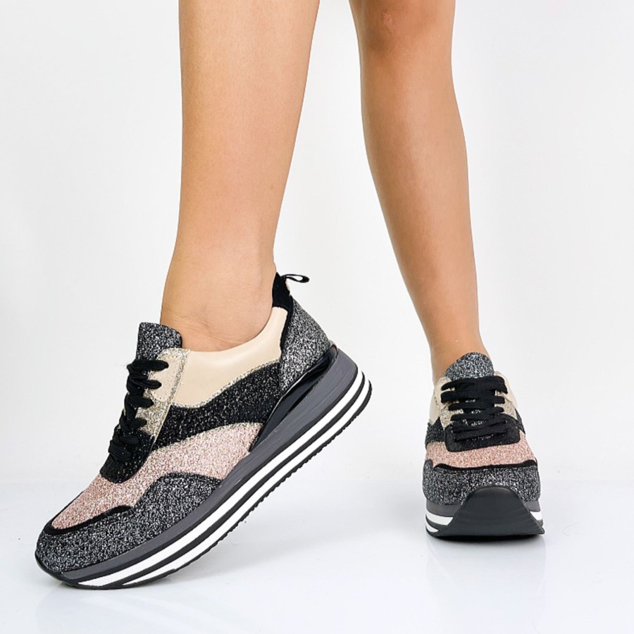 Donna DORATON Srl | Seraphina - Sneakers Donna Glitterate Nero/Oro