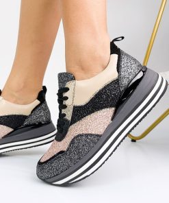 Donna DORATON Srl | Seraphina - Sneakers Donna Glitterate Nero/Oro