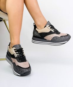 Donna DORATON Srl | Seraphina - Sneakers Donna Glitterate Nero/Oro