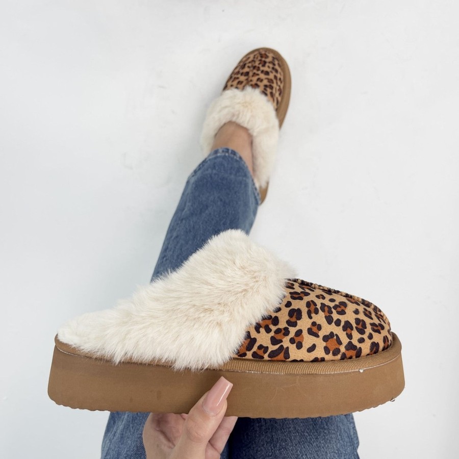 Donna DORATON Srl | Heidi - Ciabattine Donna Invernali Con Ecopelliccia Leopard