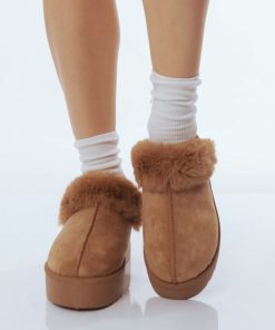 Donna DORATON Srl | Martine - Ciabatte Con Elastico Ed Eco Pelliccia Camel