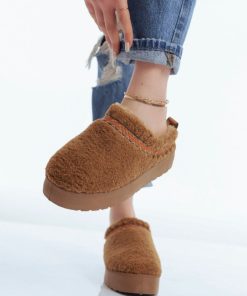 Donna DORATON Srl | Smilla - Ciabattine Invernali Donna Ecopelliccia E Platform Camel