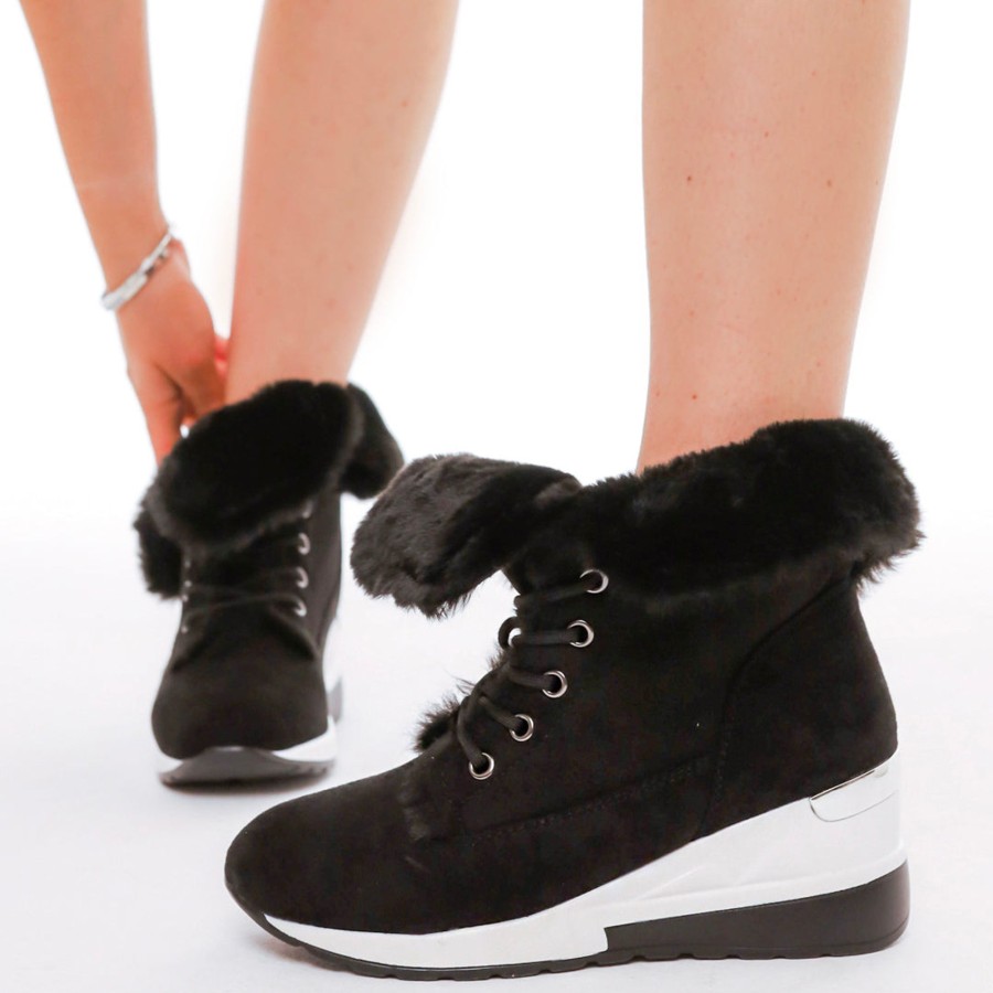 Donna DORATON Srl | Lady Glory - Sneakers Con Eco Pelliccia Nero