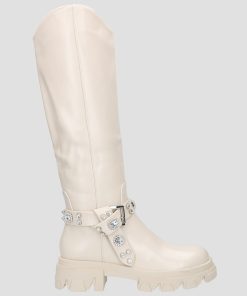 Donna DORATON Srl | Beth - Stivali Donna Con Cinturino Tacco 5 Cm Beige