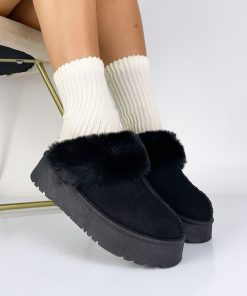 Donna DORATON Srl | Mona - Sabot Donna Invernale Con Ecopelliccia Nero