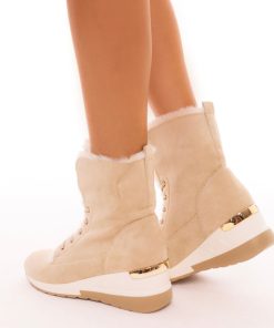 Donna DORATON Srl | Lady Glory - Sneakers Alte Donna Con Eco Pelliccia Beige