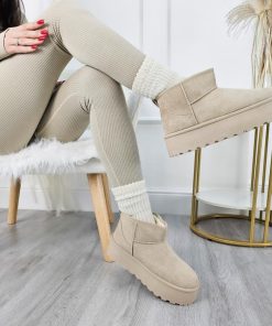 Donna DORATON Srl | Sondra - Stivaletti Platform Donna Invernali Con Ecopelliccia Beige