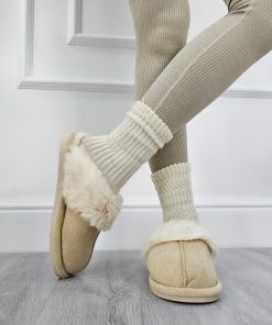 Donna DORATON Srl | Micole - Ciabattine Invernali Donna Con Ecopelliccia Beige