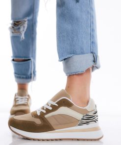 Donna DORATON Srl | Gavina - Sneakers Donna Con Riporto Animalier Khaki