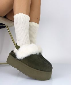 Donna DORATON Srl | Saffie - Ciabatte Con Elastico Ed Eco Pelliccia Verde