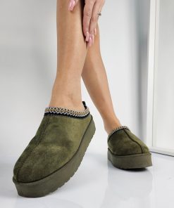 Donna DORATON Srl | Noelle - Ciabatte Platform Con Ecopelliccia Verde