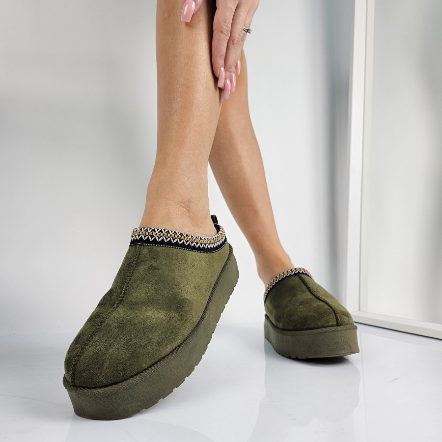 Donna DORATON Srl | Noelle - Ciabatte Platform Con Ecopelliccia Verde