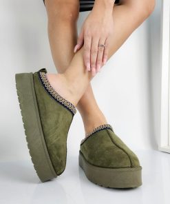 Donna DORATON Srl | Noelle - Ciabatte Platform Con Ecopelliccia Verde