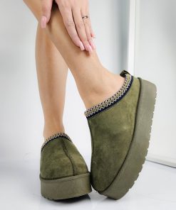 Donna DORATON Srl | Noelle - Ciabatte Platform Con Ecopelliccia Verde