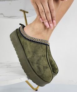 Donna DORATON Srl | Noelle - Ciabatte Platform Con Ecopelliccia Verde