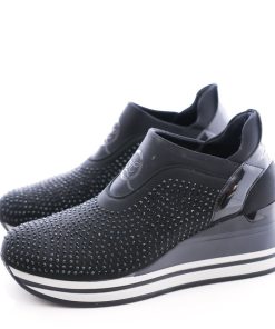 Donna DORATON Srl | Queen Helena - Sneakers Donna Con Tacco E Strass Nero